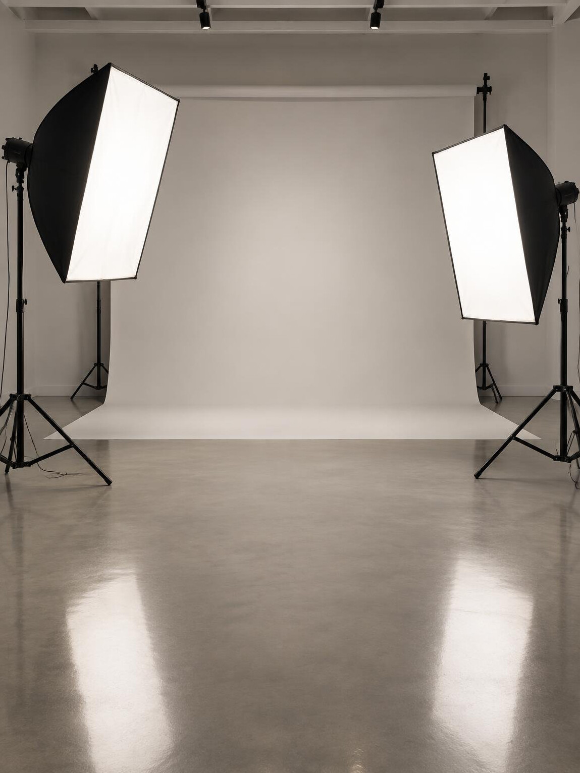 Soft studio lights on stands in a photo studio