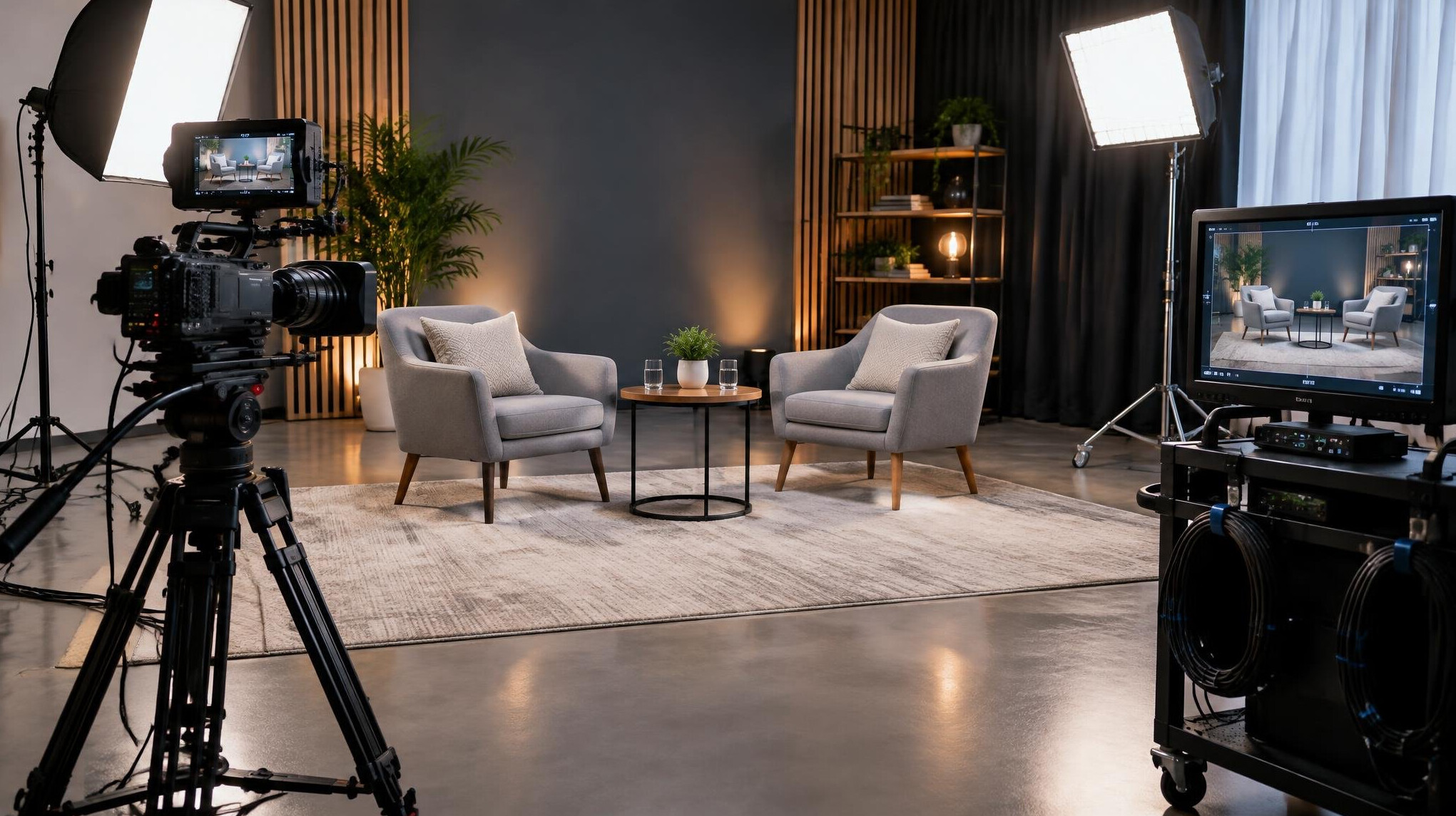Camera crew equipment on a television production set